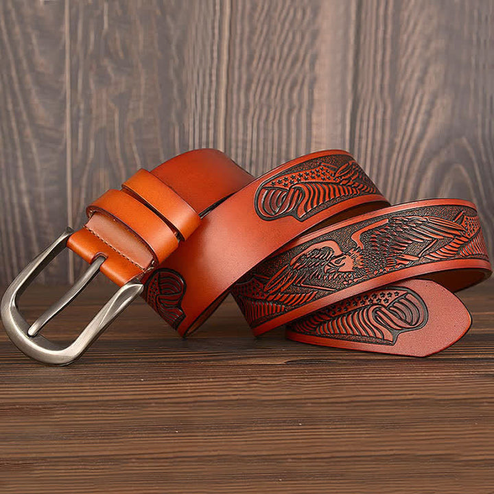 Men's Embossed Eagle Flag Pattern Leather Belt - image 18