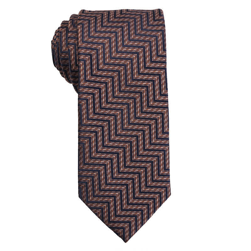Men's Coffee Brown Series Micro Checks Necktie - Herringbone - image 2