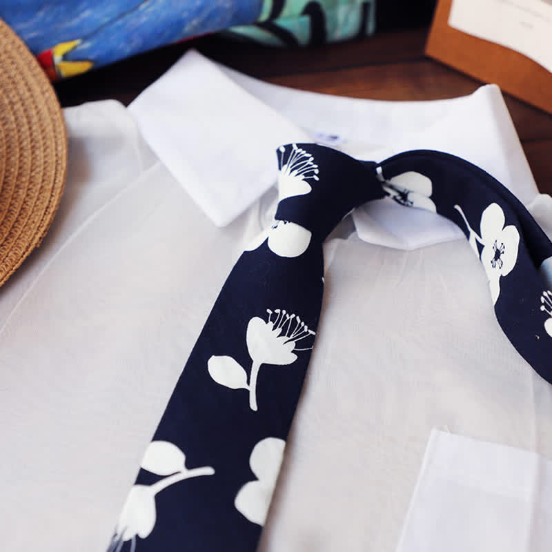 Men's Elegant Floral Skinny Necktie - Navy - image 5