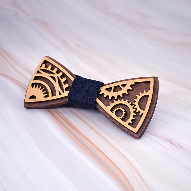 2Pcs Men's Gears Wooden Bow Tie Cufflinks Set - image 2