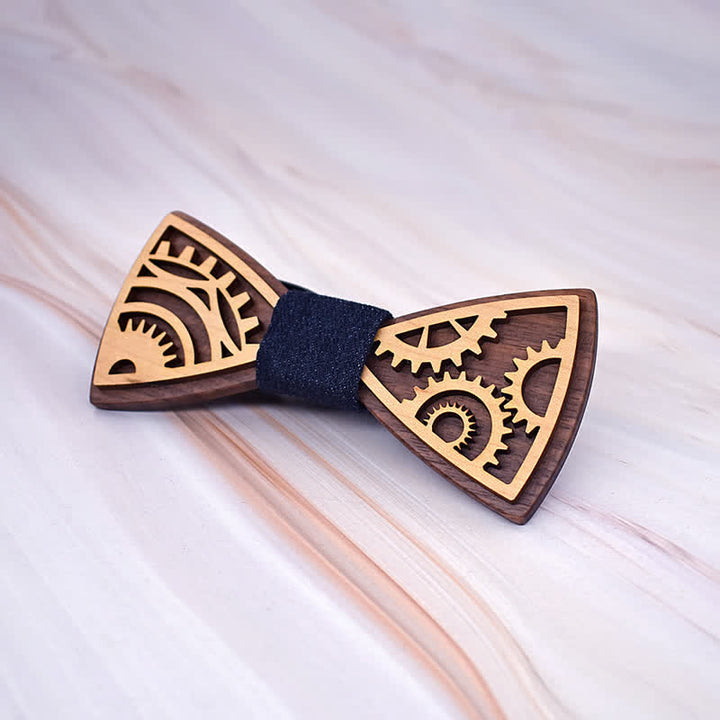 2Pcs Men's Gears Wooden Bow Tie Cufflinks Set - image 2