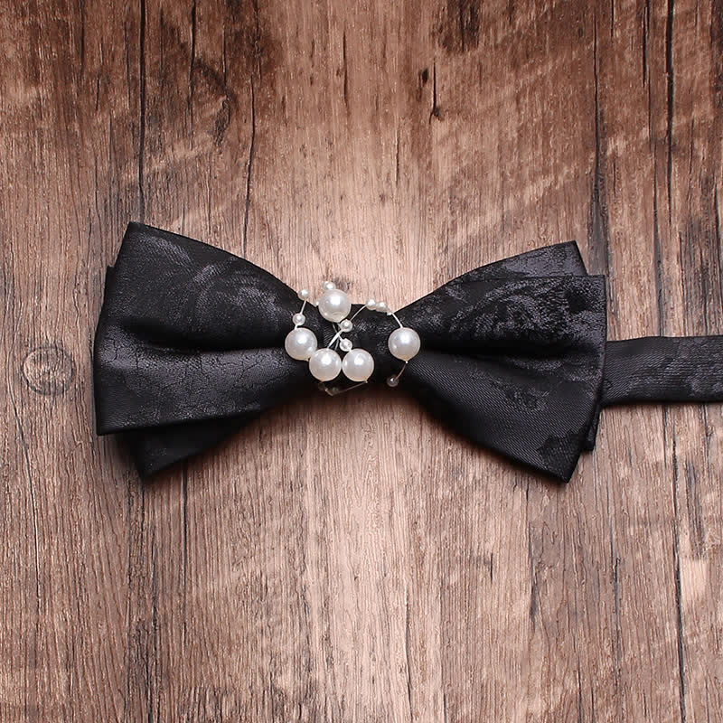 Men's Black Personality Pearls Bow Tie - Floral - image 6