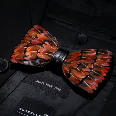 Brown & Black Trim Feather Bow Tie with Lapel Pin - image 1