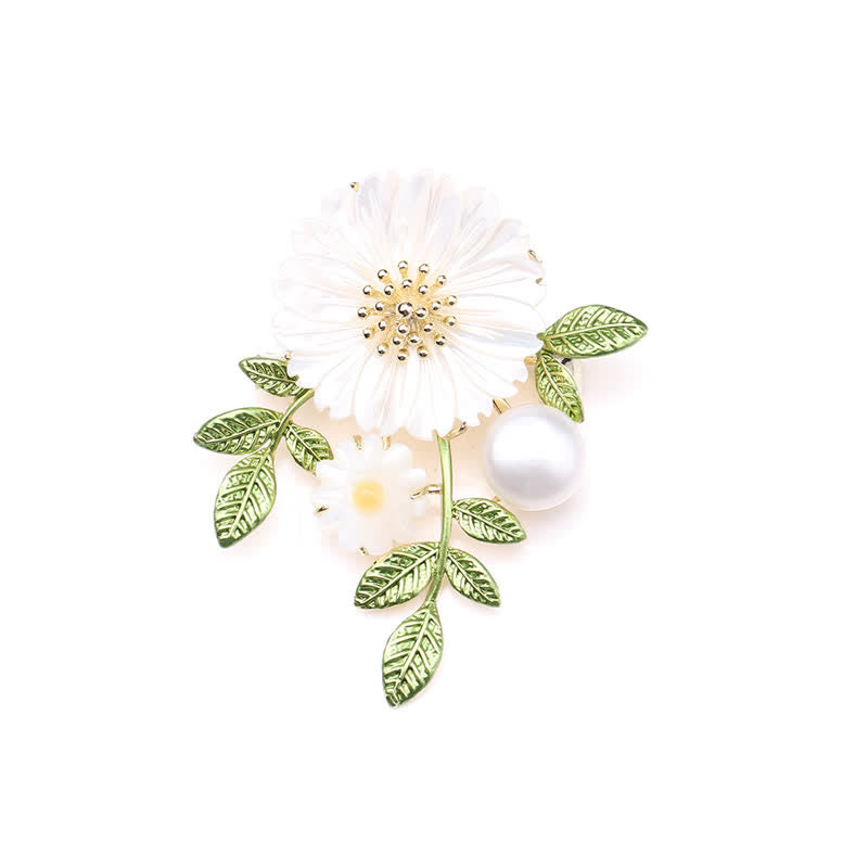 Women's Romantic Daisy Shell Pearl Brooch - image 5