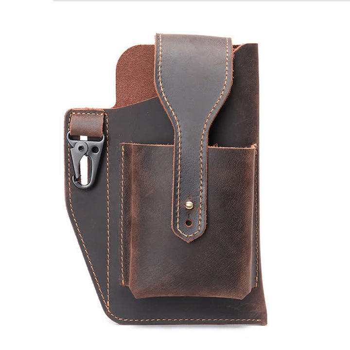 Minimalist Phone Crazy Horse Leather Belt Bag - Coffee - image 2