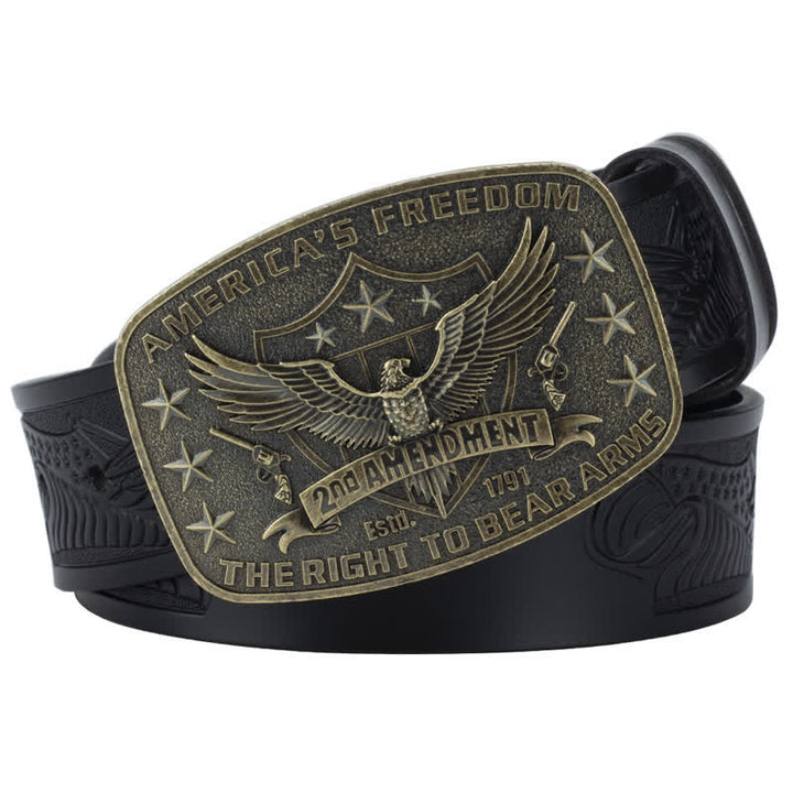 Men's Retro Eagle America's Freedom Leather Belt - Black / Bronze - 46 - image 11