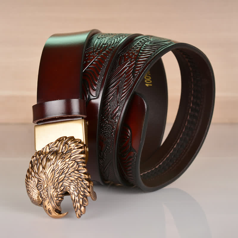 Men's Intricate Eagle Head Automatic Buckle Leather Belt - image 10