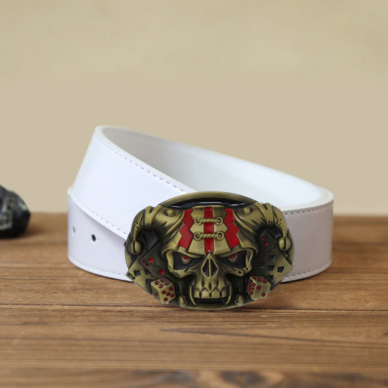 Men's DIY Skull Clown Joker Buckle Leather Belt - Antique Bronze - White PU Belt (40) - image 11