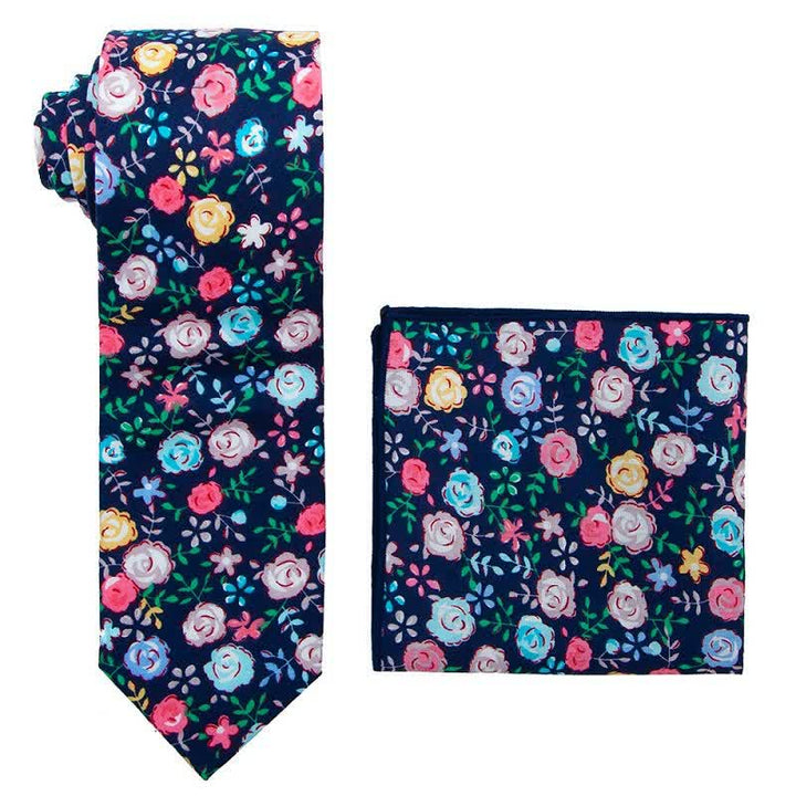 2Pcs Men's Daisy Rose Floral Necktie Set - Blue - image 8