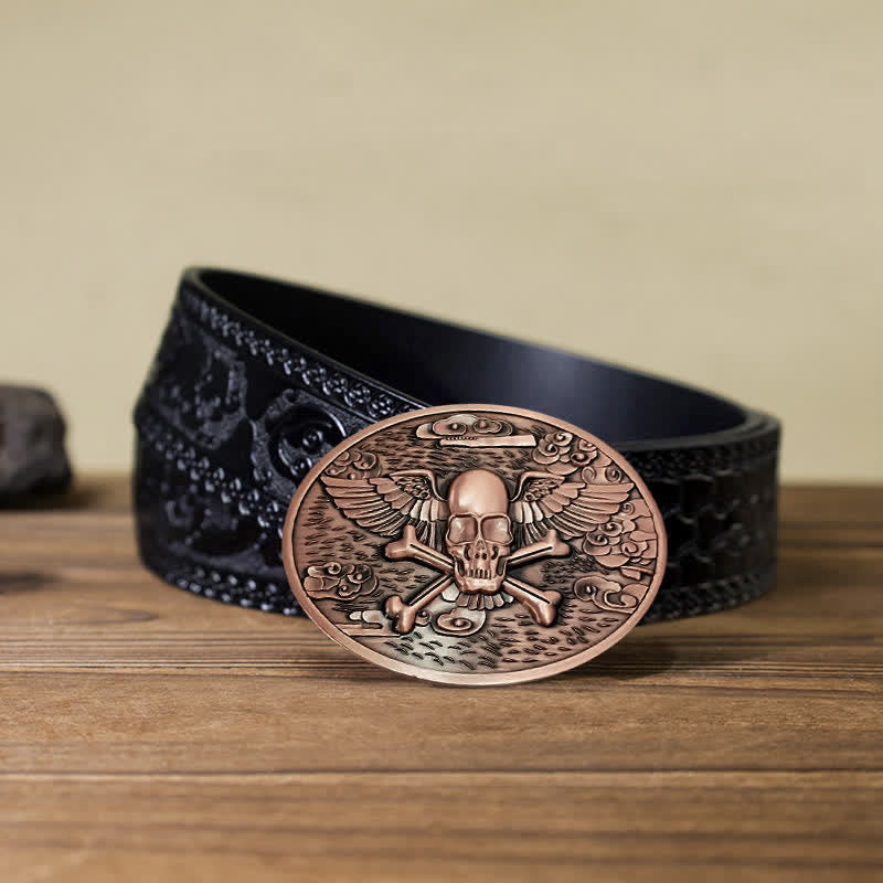 Men's DIY Skull Angel Creative Beer Holder Buckle Leather Belt - Copper - Black Carved Belt (40) - image 22