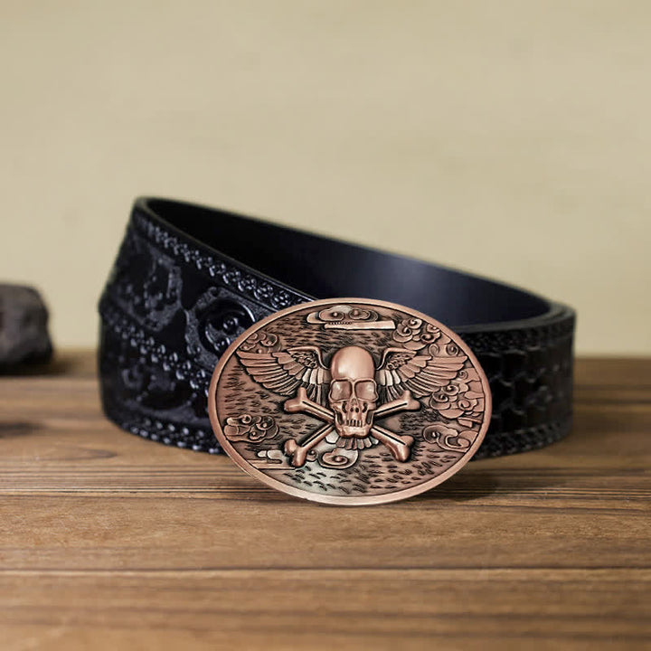 Men's DIY Skull Angel Creative Beer Holder Buckle Leather Belt - Copper - Black Carved Belt (40) - image 22