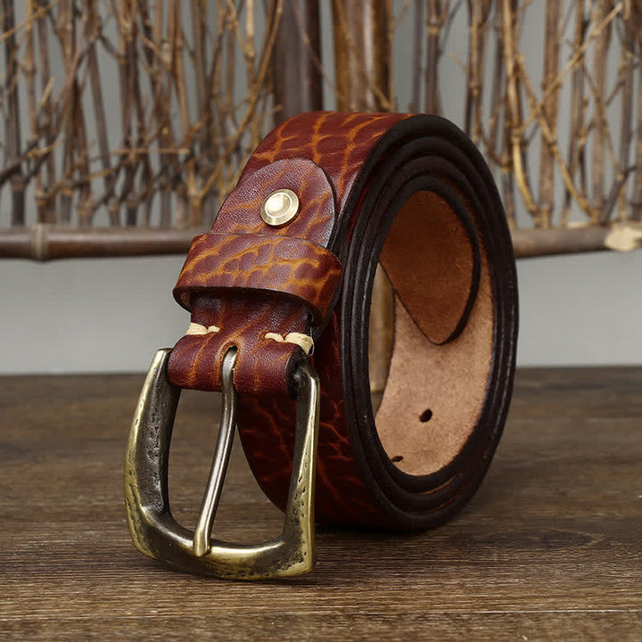 Men's Retro Yak Skin Pattern Leather Belt - Brown - 46 - image 5