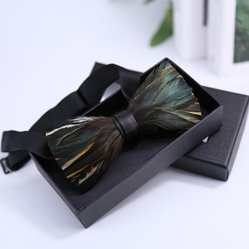 DarkSlateGray Feather Bow Tie with Lapel Pin - image 2