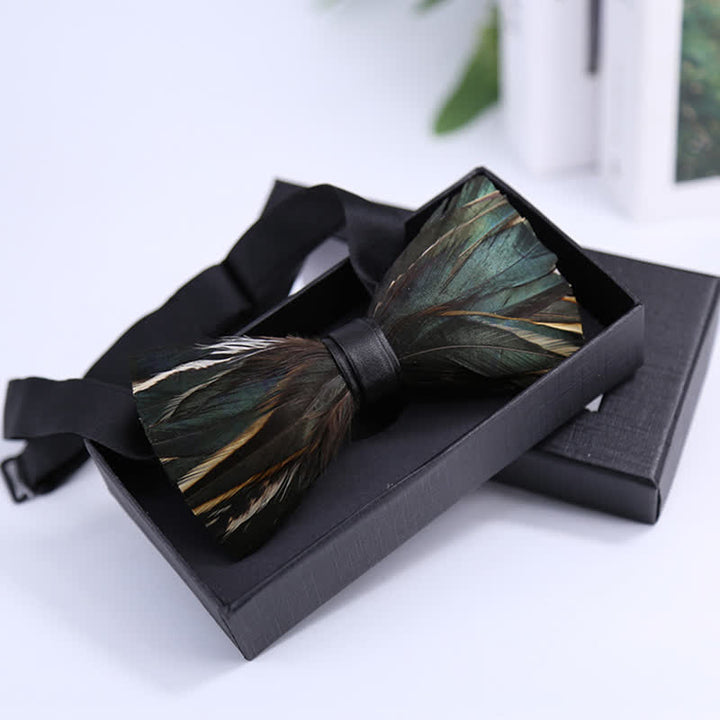 DarkSlateGray Feather Bow Tie with Lapel Pin - image 2