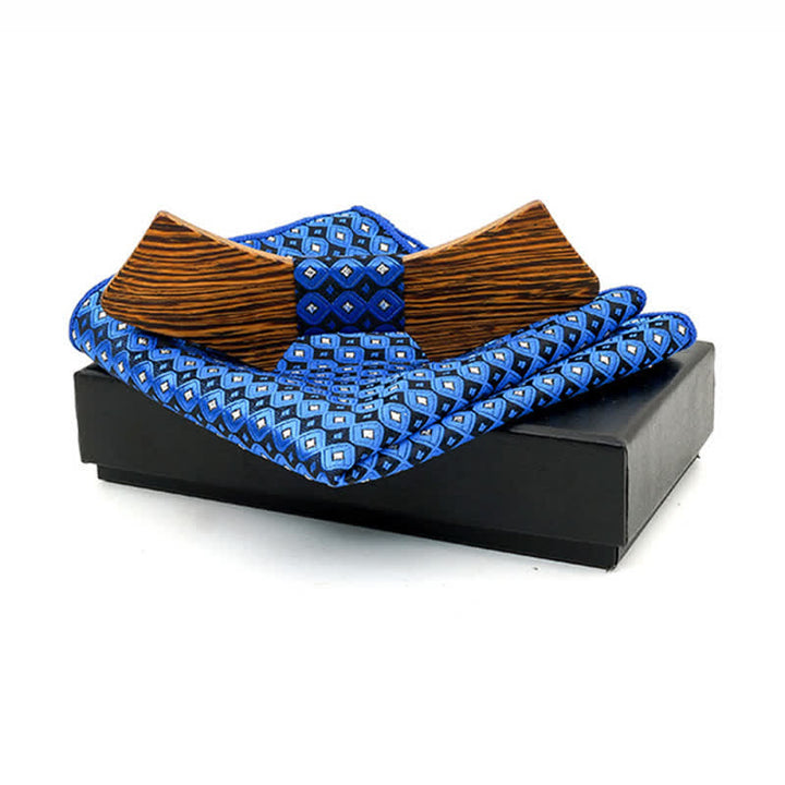2Pcs Men's Collar-shaped Wooden Bow Tie Set - Royal Geometry - image 17