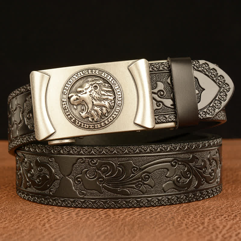 Men's Punk Lion Head Leather Belt - Silver & Black - 46 - image 15