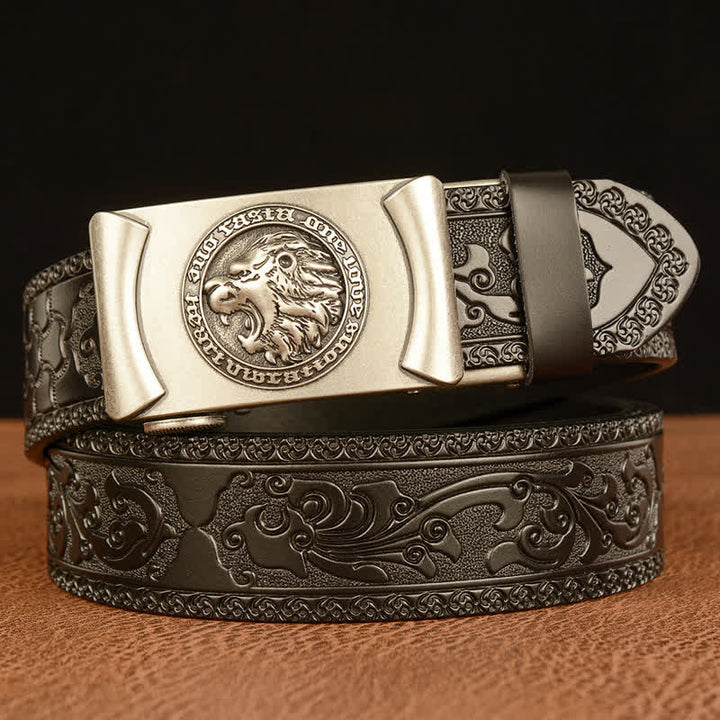 Men's Punk Lion Head Leather Belt - Silver & Black - 46 - image 15