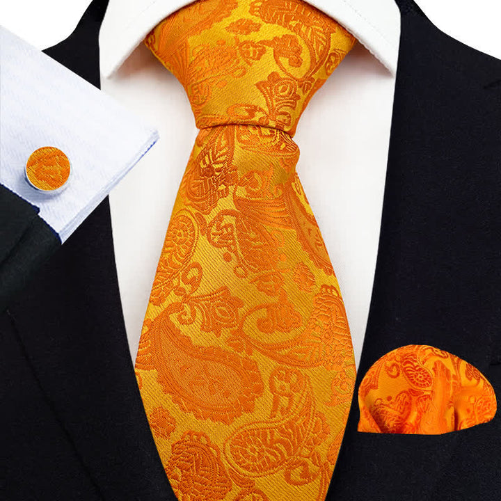 3Pcs Men's Exotic Paisley Necktie Set - Orange - image 15