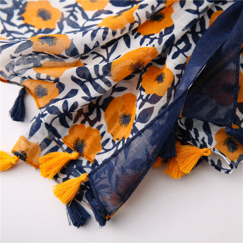 Women's Bohemian Print Floral Tassel Scarf - image 8