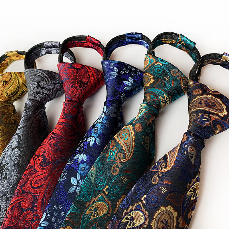 Men's Retro Paisley Zipper Tie Floral Necktie - image 0