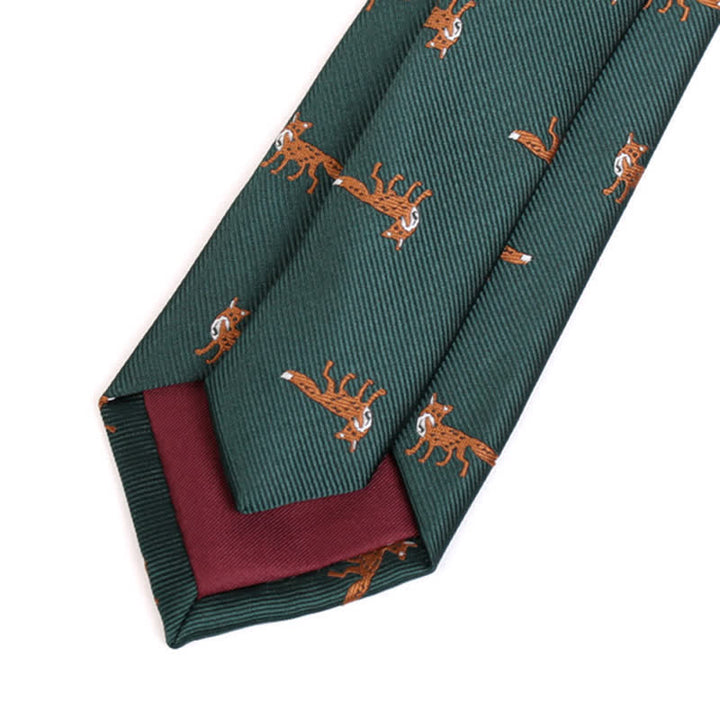 Men's Dark Green Little Foxes Necktie - image 3