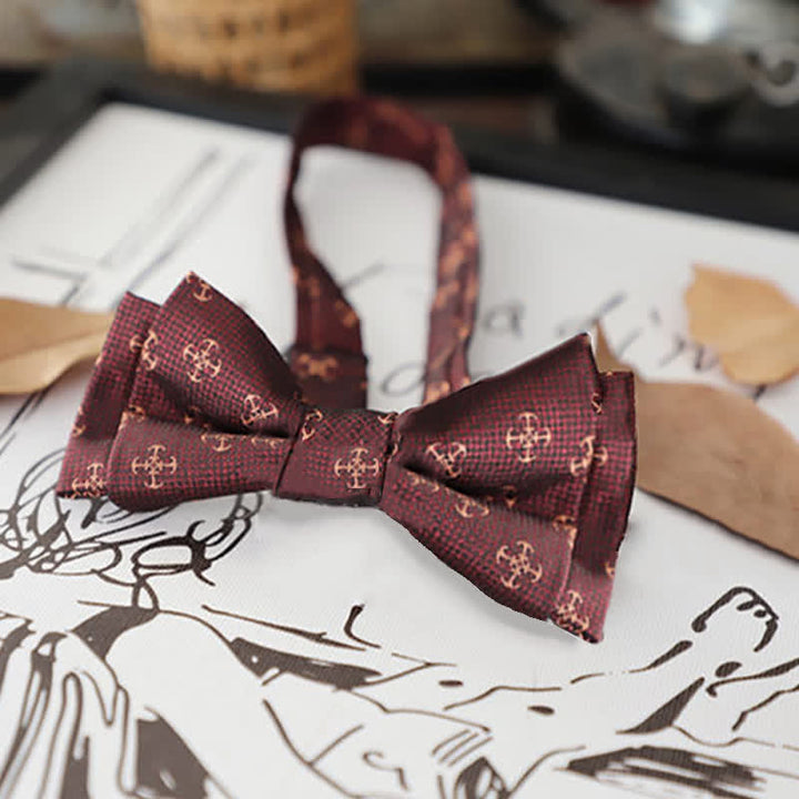 Men's Retro Floral Leaves Bow Tie - Burgundy Anchor - image 17