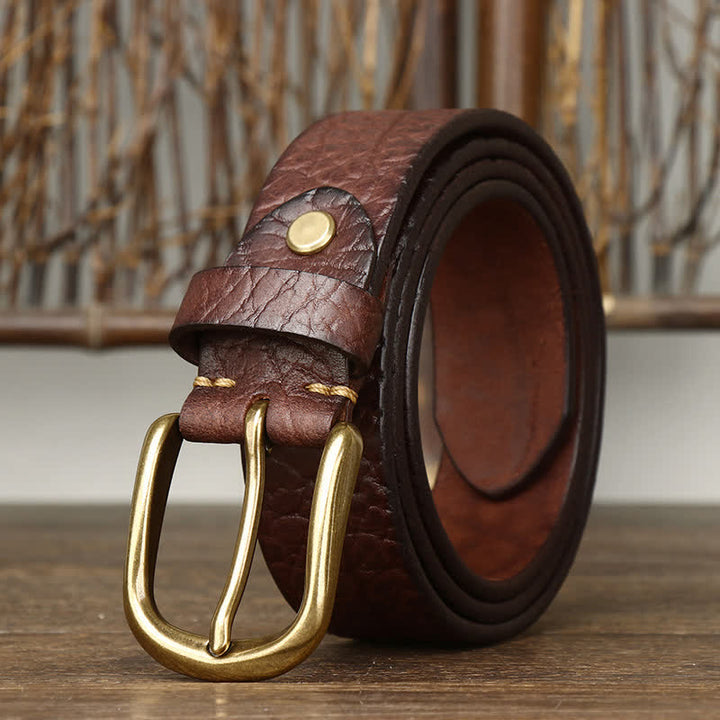 Men's Embossed Bison Skin Pattern Leather Belt - Coffee - 46 - image 5