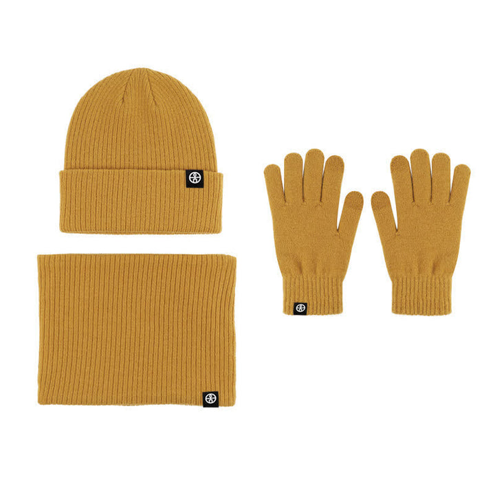 3Pcs Unisex Solid Color Soft Hat Scarf Gloves Set - Yellow - Adjustable (Approx. 21 1/4"-23 1/4") - image 12
