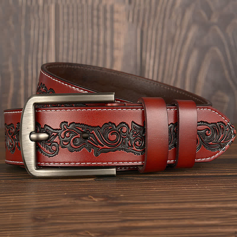 Men's Luxury Embossed Flower Pattern Leather Belt - image 2