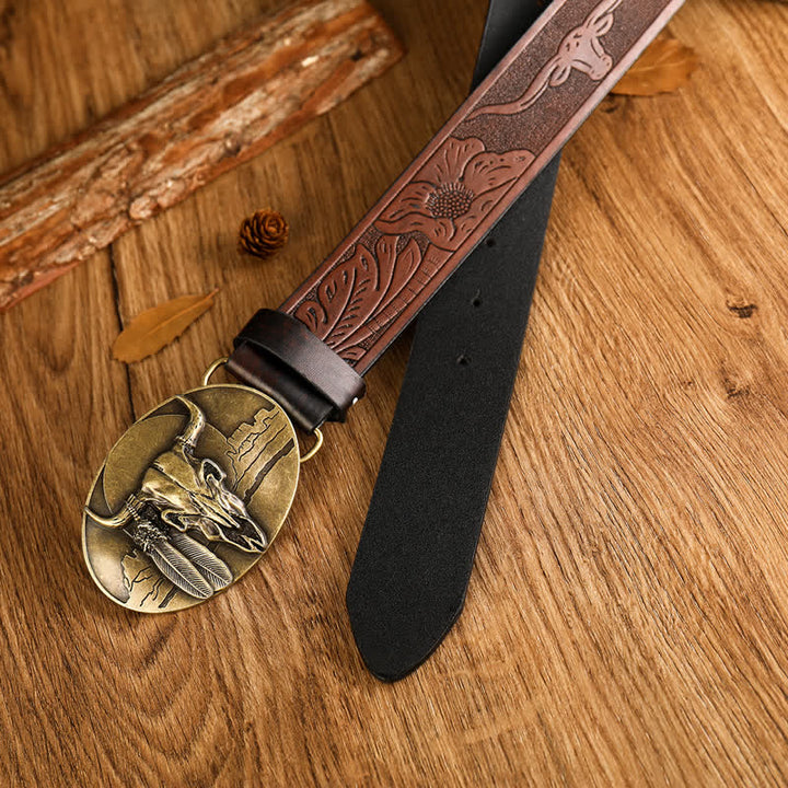 Men's Ethic Mad Bull Head Buckle Leather Belt - image 5