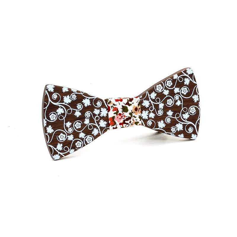 Kid Glorious Floral Printing Wooden Bow Tie - White & Red Floral - image 4