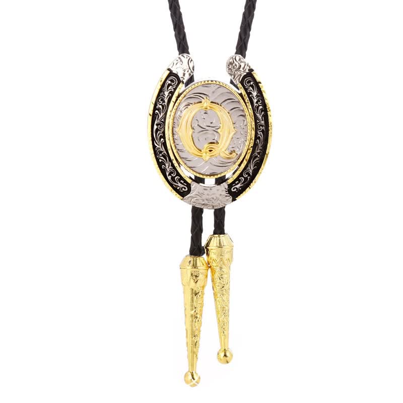 Modern Western Horseshoe Initial Letter A To Z Bolo Tie - Gold - Q - image 21