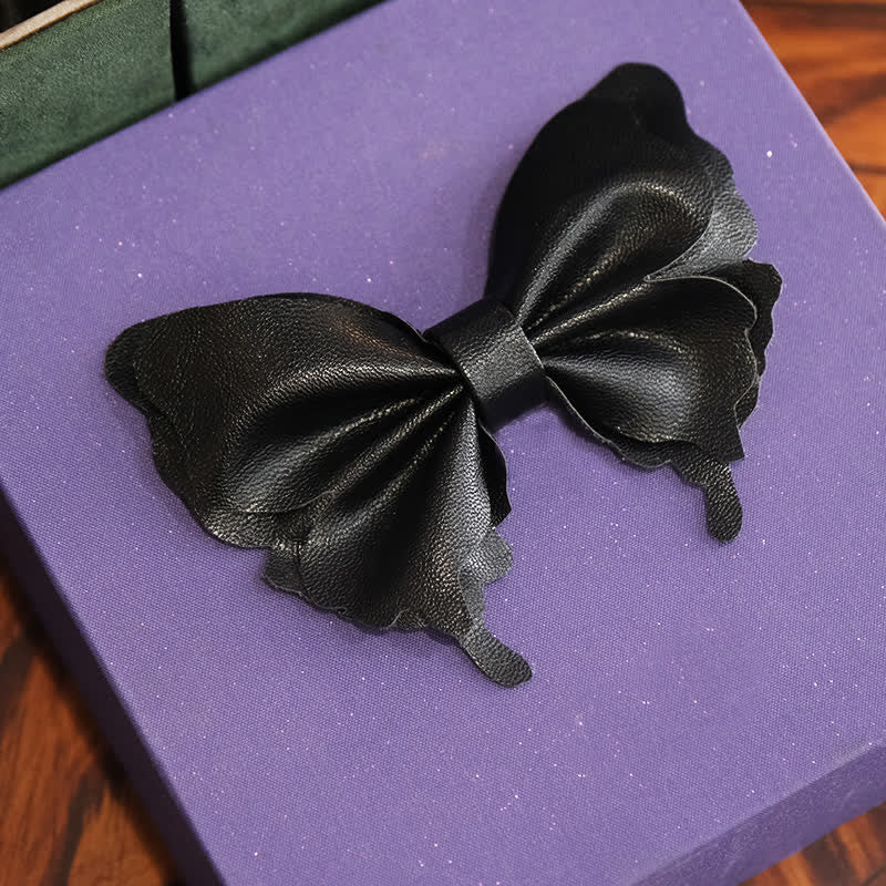 Men's Butterfly Vegetable-tanned Leather Bow Tie - Black - image 0
