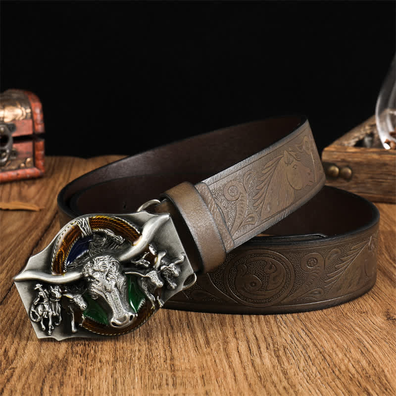 Men's Domineering Bull Head Leather Belt - Style #5 - 38 - image 6