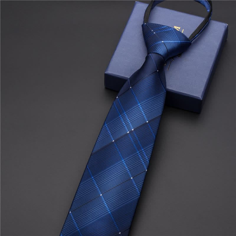 Men's Business Zipper Tie Novelty Necktie - SteelBlue Check - image 5