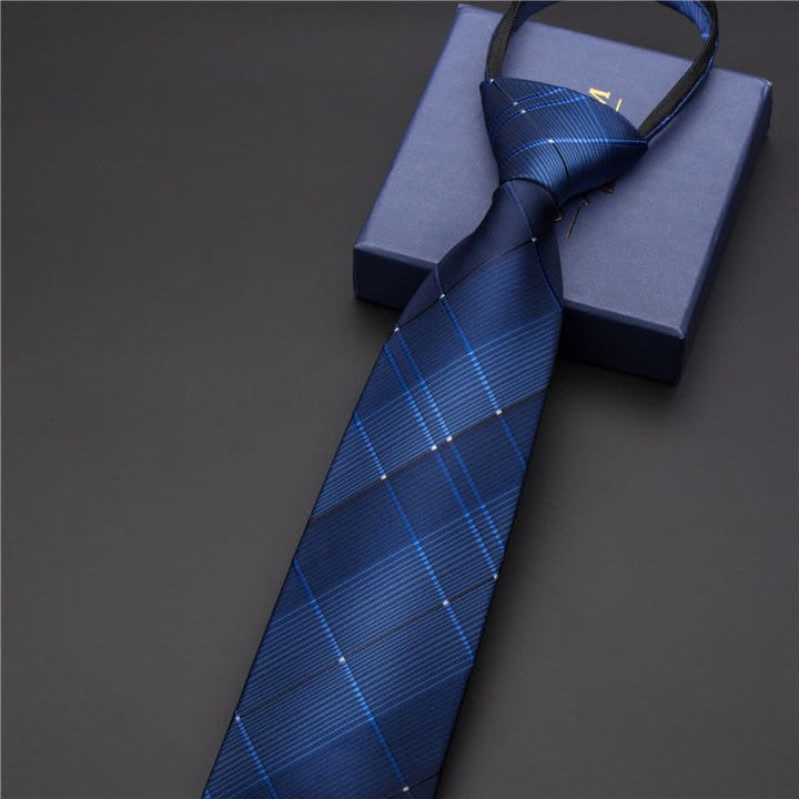 Men's Business Zipper Tie Novelty Necktie - SteelBlue Check - image 5
