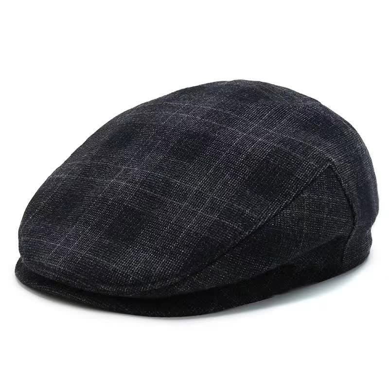 Sport Ivy Flat Cap with Earflap Beret - Navy Plaid - Adjustable (about 22"-23 5/8") - image 6