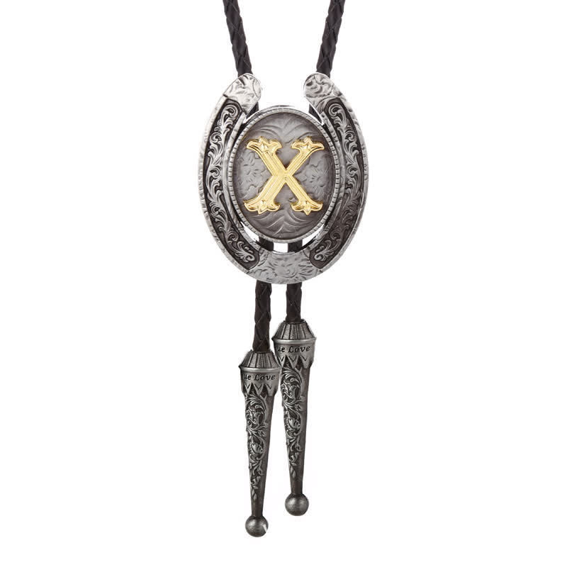 Modern Western Horseshoe Initial Letter A To Z Bolo Tie - Silver - X - image 54