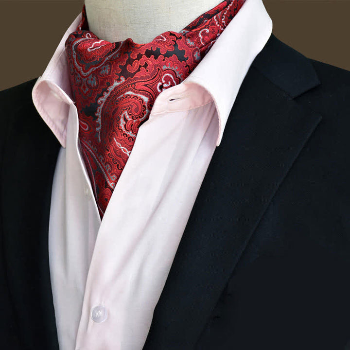 Red Leisure Prom Gents Floral Ascot Paisley Cravat - Red - image 0