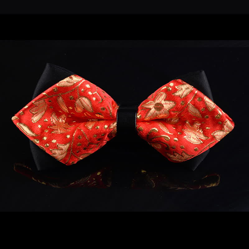 Men's Red & Gold Innocent Flower Pointy Bow Tie - Red & Gold - image 0