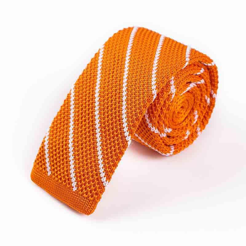 Men's Diagonal Striped Knitted Necktie - Orange - image 5