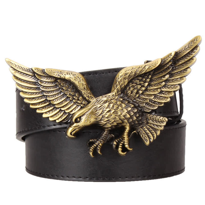 Men's Personality Large Flying Eagle Buckle Leather Belt - Black / Gold - 40 - image 0
