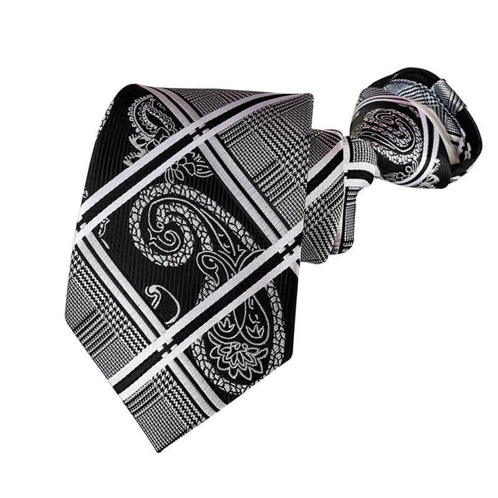 Men's Plaid Zipper Tie Argyle Necktie - Black & White - image 4