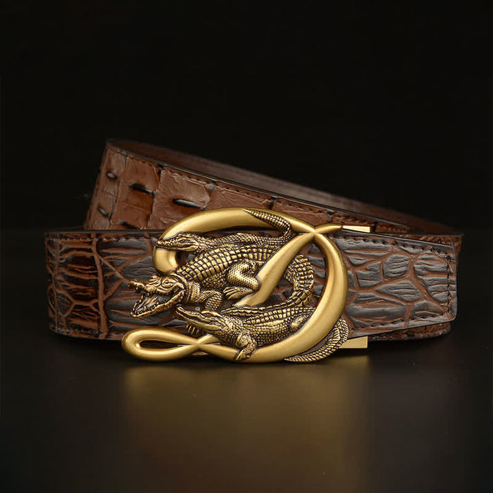 Men's Crocodile Buckle Alligator Pattern Leather Belt - image 16