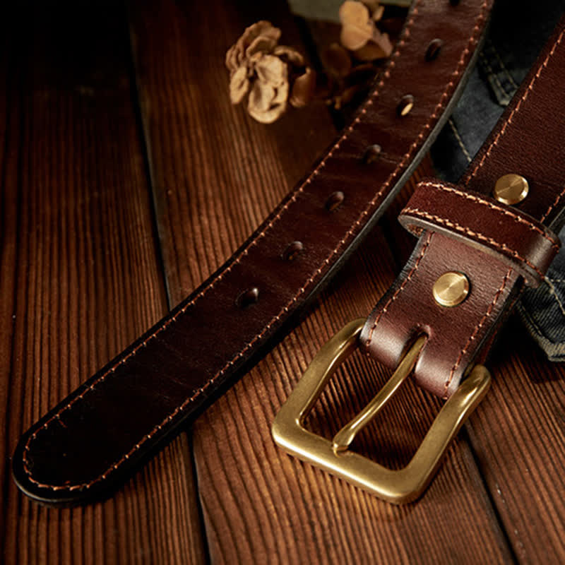 Men's Vintage Single Prong Buckle Leather Belt - image 5
