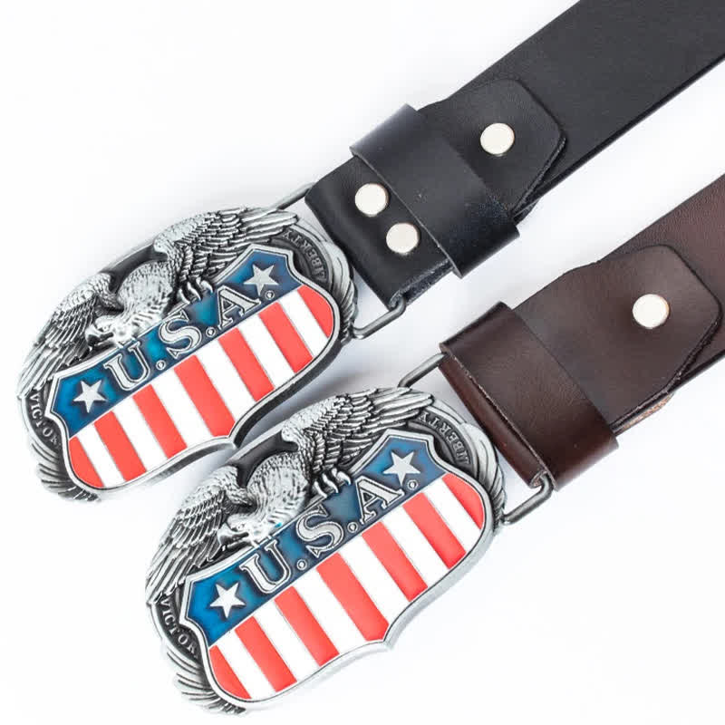 Men's Personality USA Flag Flying Eagle Leather Belt - image 4