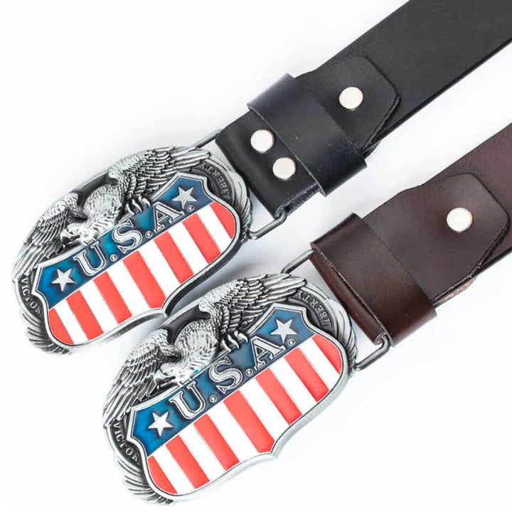 Men's Personality USA Flag Flying Eagle Leather Belt - image 4