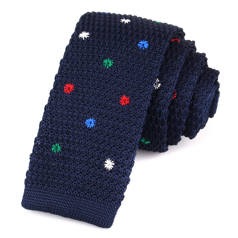 Men's Repeating Motifs Skinny Knitted Necktie - Colorful Dots - image 2