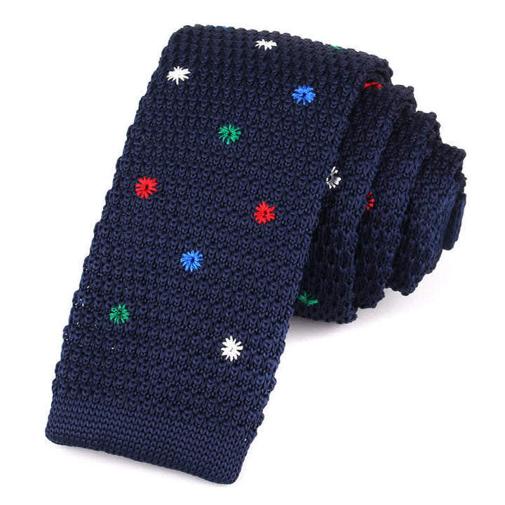 Men's Repeating Motifs Skinny Knitted Necktie - Colorful Dots - image 2