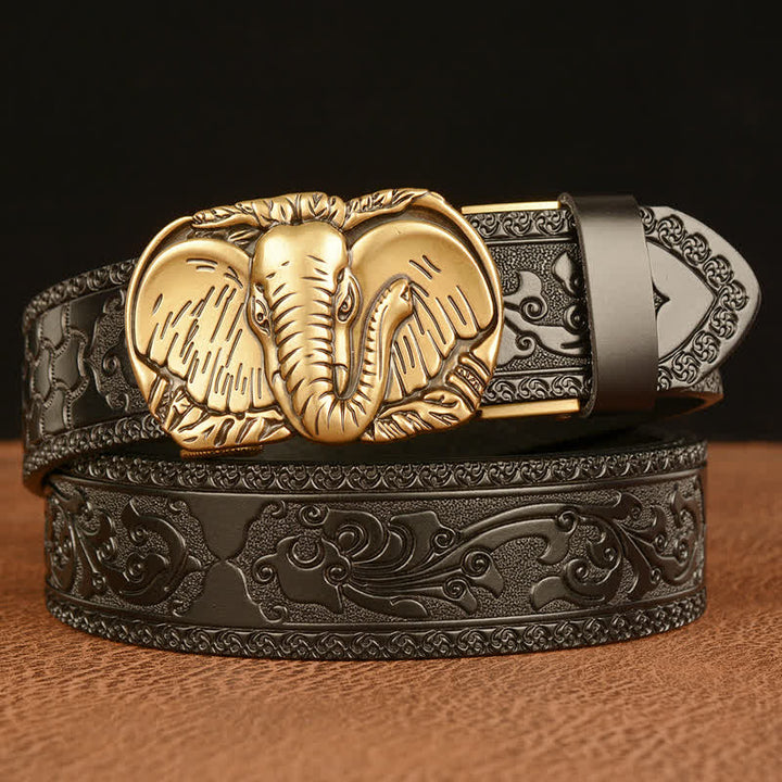 Men's Big-Eared Elephant Leather Belt - Gold & Black - 46 - image 8